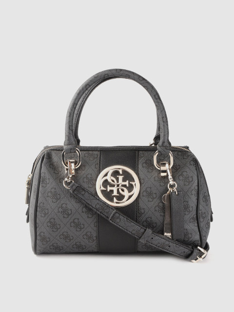 

GUESS Charcoal Grey & Black Brand Logo Print Handheld Bag