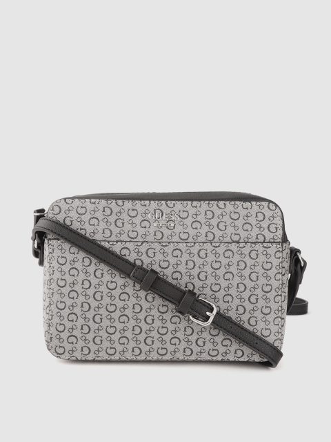

GUESS Charcoal Grey & Black Brand Logo Print Sling Bag