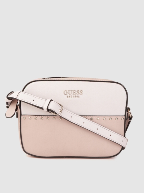 

GUESS Peach-Coloured & Off-White Colourblocked Sling Bag