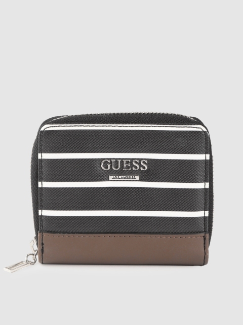 

GUESS Women Black & White Striped Zip Around Wallet