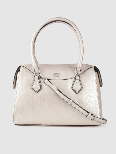 

GUESS Muted Gold-Toned Brand Logo Textured Shoulder Bag