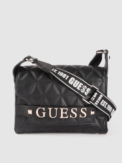 

GUESS Black Solid Quilted Sling Bag