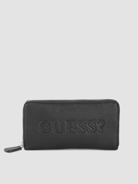 

GUESS Women Black Brand Logo Textured Detail Zip Around Wallet