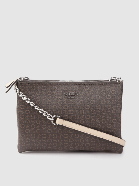 

GUESS Coffee Brown & Beige Brand Logo Print Sling Bag