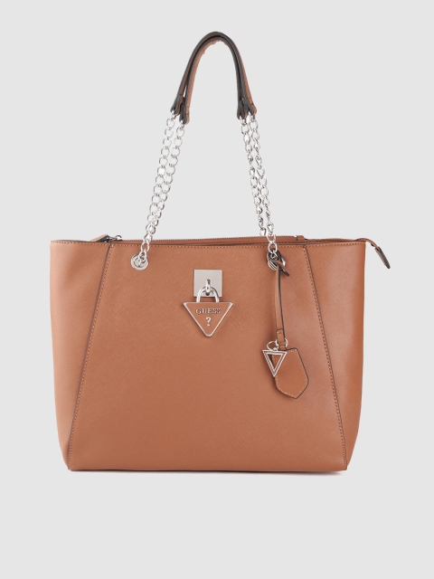 

GUESS Tan Brown Solid Shoulder Bag with Tab