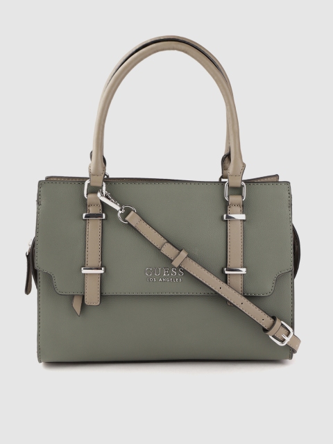 

GUESS Olive Green Solid Handheld Bag with Detachable Sling Strap