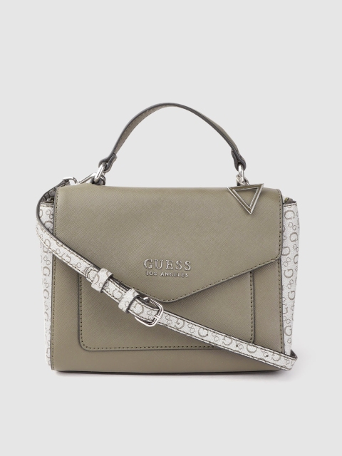 

GUESS Olive Green Solid Satchel with Brand Logo Printed Detail