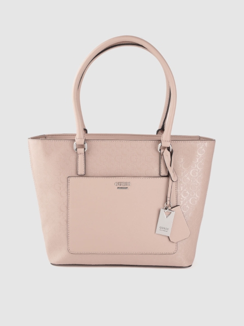 

GUESS Dusty Pink Brand Logo Textured Shoulder Bag