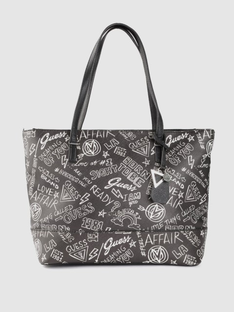 

GUESS Women Black & White Brand Logo Print Structured Shoulder Bag