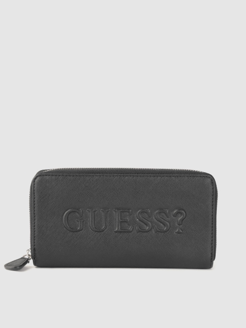 

GUESS Women Black Brand Logo Embossed Zip Around Wallet