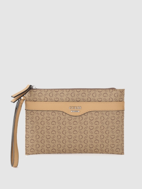 

GUESS Brown Brand Logo Printed Purse with Wrist Loop