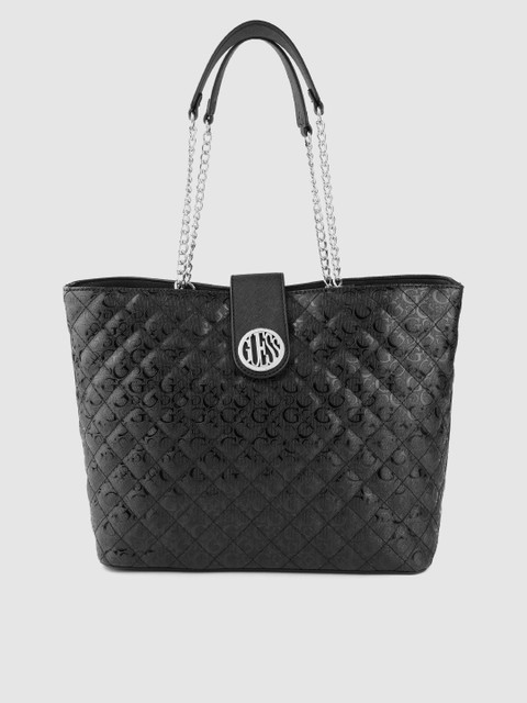 

GUESS Black Brand Logo Textured Quilted Shoulder Bag