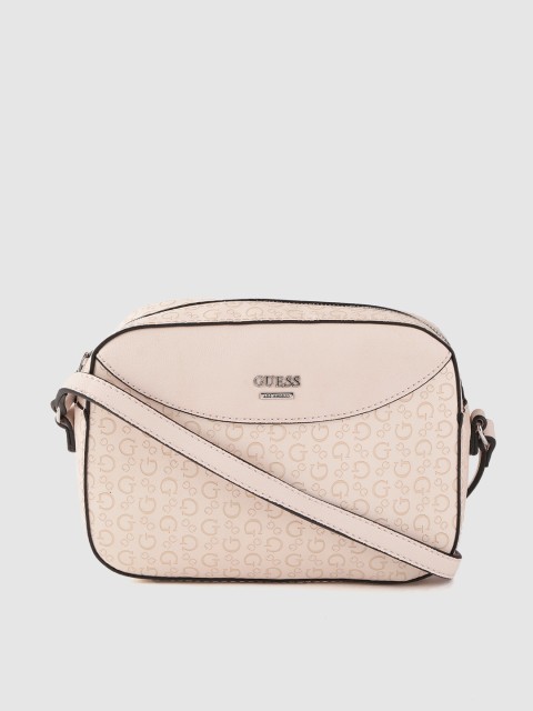 

GUESS Cream-Coloured Brand Logo Textured Sling Bag