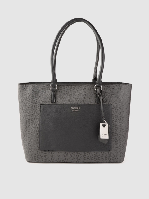 

GUESS Charcoal Grey & Black Brand Logo Print Shoulder Bag