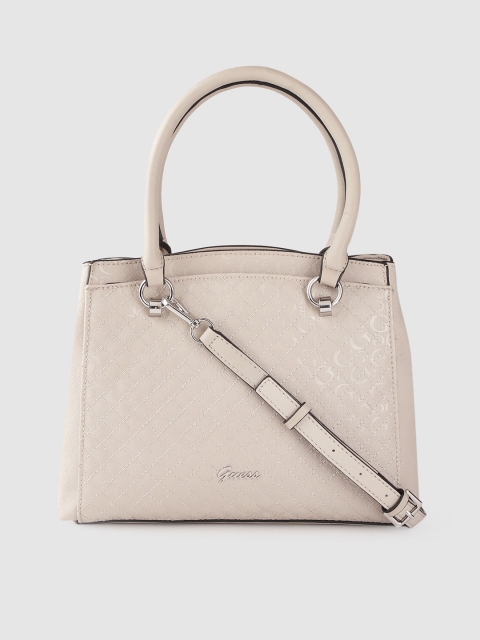 

GUESS Beige Brand Logo Textured Handheld Bag with Quilted Detail & Detachable Sling Strap
