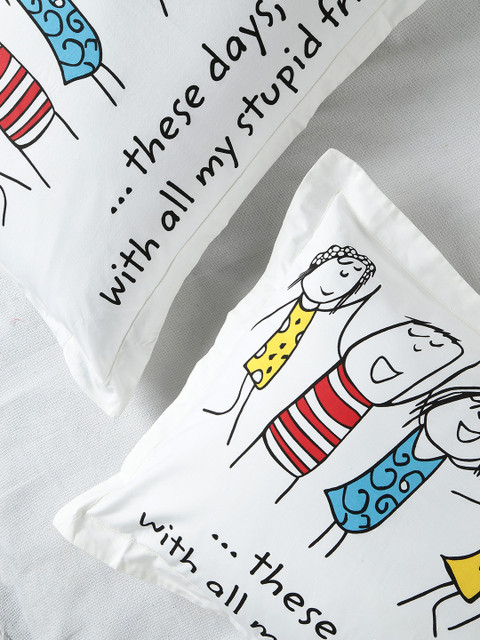 

Portico New York Happiness Is Off-White Set of 2 Cartoon Print 18" x 27'' Rectangular Pillow Covers
