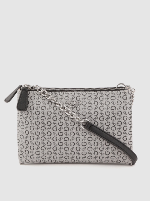 

GUESS Grey & Black Brand Logo Self Design Sling Bag