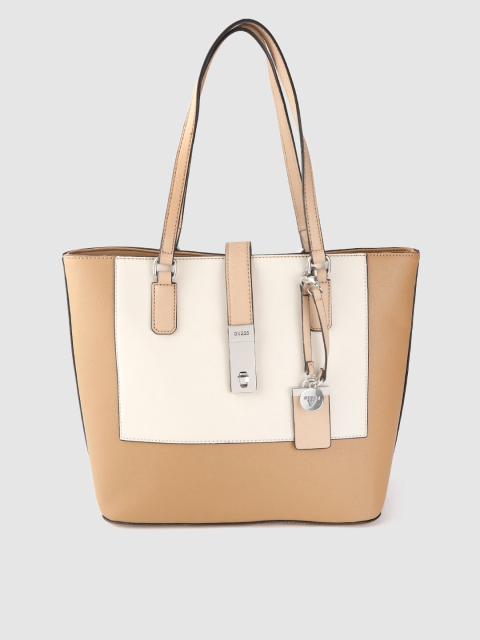 

GUESS Camel Brown & Off-White Colourblocked Shoulder Bag with Tab