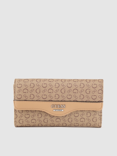 

GUESS Women Brown Brand Logo Print Three Fold Wallet