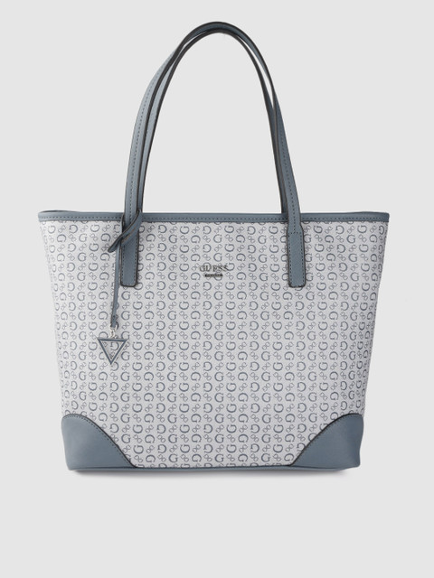 

GUESS Grey & Blue Brand Logo Print Shoulder Bag