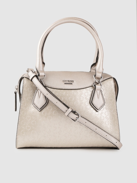 

GUESS Muted Gold-Toned Brand Logo Textured Handheld Bag