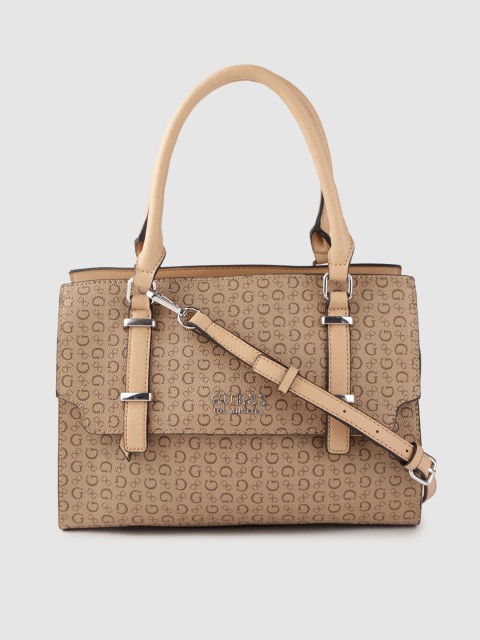 

GUESS Brown Brand Logo Print Handheld Bag with Detachable Sling Strap