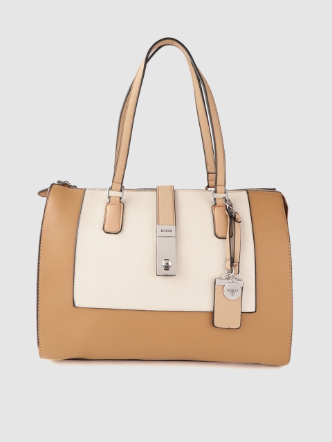 

GUESS Camel Brown & Beige Colourblocked Shoulder Bag with Detachable Tab