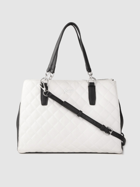 

GUESS White & Black Solid Quilted Handheld Bag