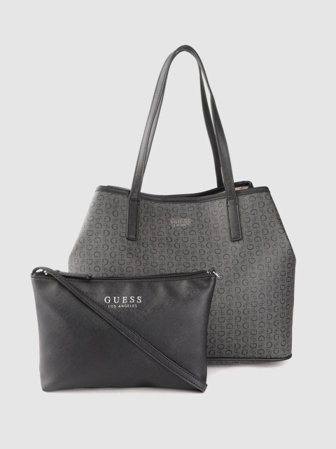 

GUESS Charcoal Grey & Black Brand Logo Printed Shoulder Bag with Pouch