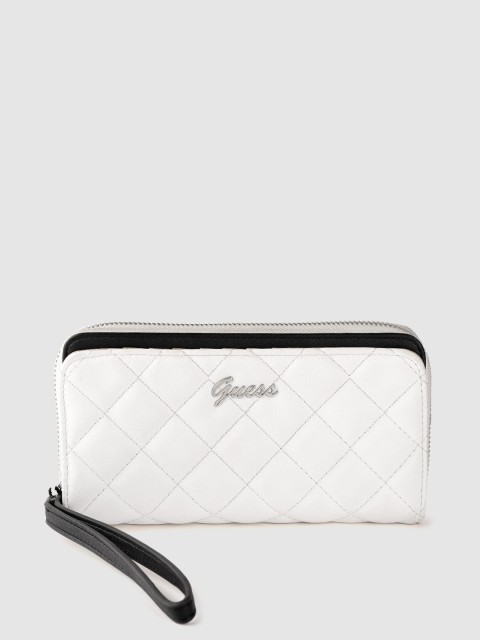 

GUESS Women White Quilted Zip Around Wallet