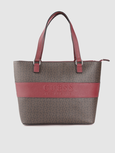 

GUESS Brown & Burgundy Brand Logo Print Shoulder Bag