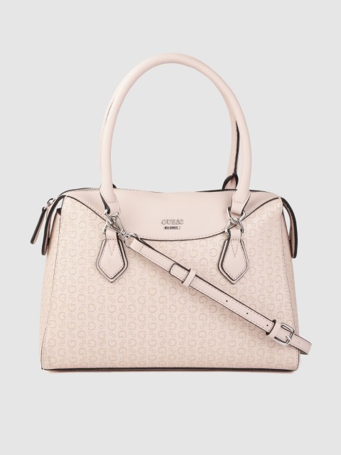 

GUESS Pink Brand Logo Textured Shoulder Bag with Detachable Sling Strap