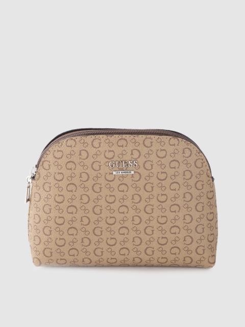 

GUESS Women Brown Brand Logo Print Cosmetic Pouch