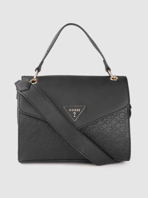 

GUESS Black Brand Logo Textured Satchel