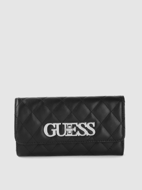 

GUESS Women Black Quilted Three Fold Wallet with Brand Logo