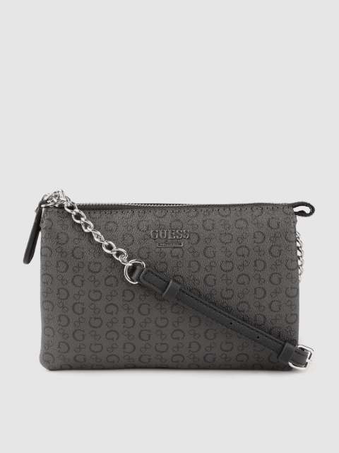 

GUESS Charcoal Grey & Black Brand Logo Print Sling Bag