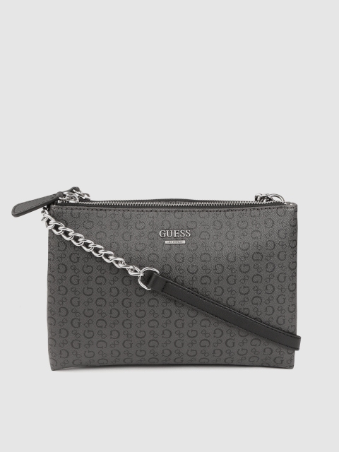 

GUESS Charcoal Grey & Black Brand Logo Print Sling Bag