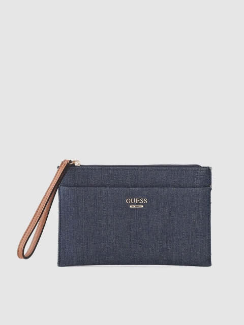 

GUESS Women Navy Blue Solid Zip Around Denim Purse with Wrist Loop