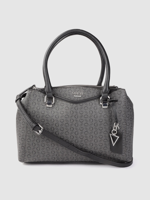 

GUESS Charcoal Grey & Black Brand Logo Print Handheld Bag