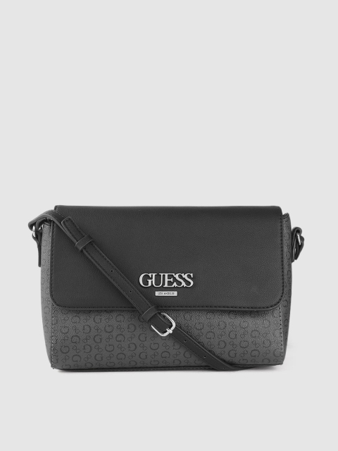 

GUESS Charcoal Grey & Black Brand Logo Print Sling Bag