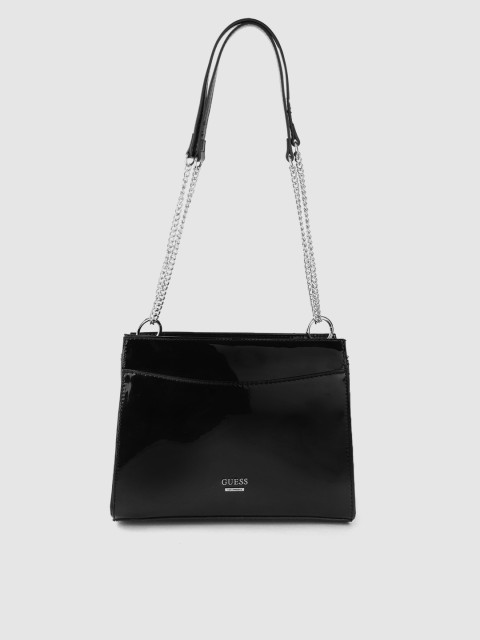 

GUESS Black Patent Finish Solid Shoulder Bag