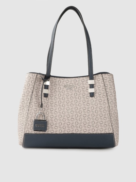 

GUESS Beige & Teal Blue Printed Handheld Bag