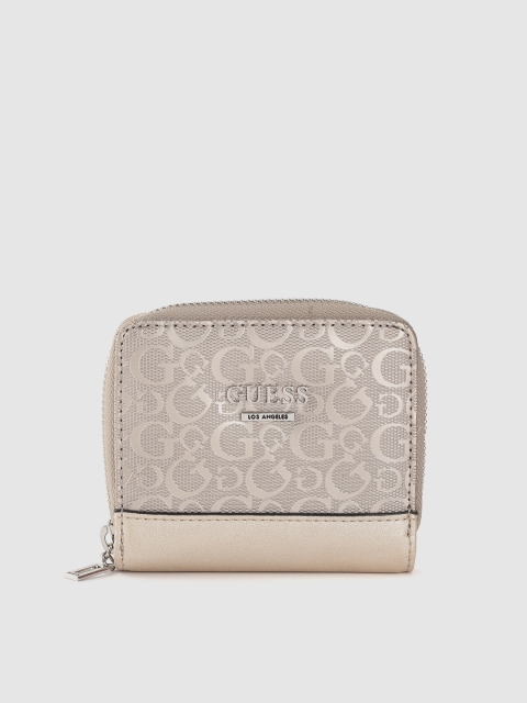 

GUESS Women Gold-Toned Brand Logo Print Zip Around Wallet