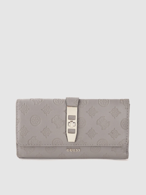 

GUESS Women Grey Brand Logo Textured Three Fold Wallet