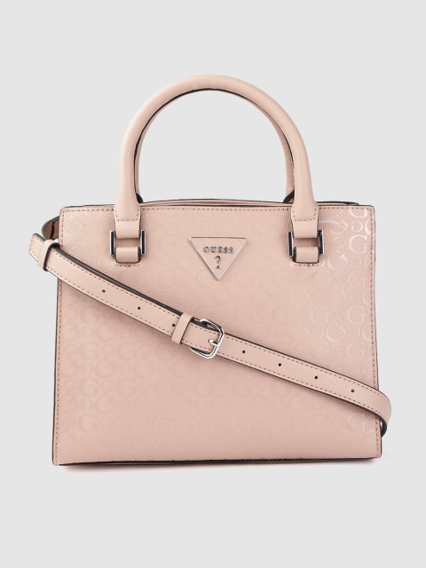 

GUESS Peach-Coloured Brand Logo Textured Handheld Bag