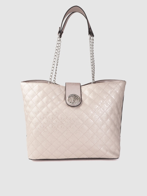 

GUESS Beige Quilted & Brand logo Textured Shoulder Bag