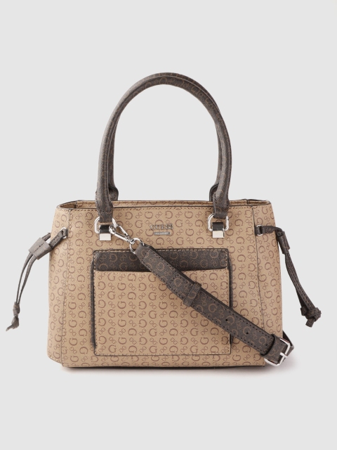 

GUESS Beige & Brown Brand Logo Print Handheld Bag with Detachable Sling Strap