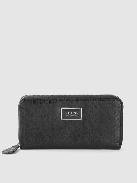 

GUESS Women Black Brand Logo Textured Zip Around Wallet