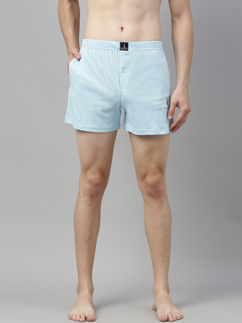 

QUARANTINE Men Blue Solid Pure Cotton Printed Boxers
