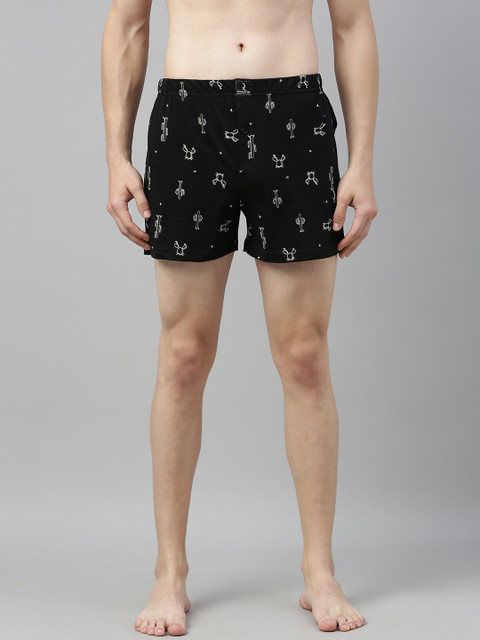 

QUARANTINE Men Black & White Cactus Print Pure Cotton Boxers QBXM005BLK